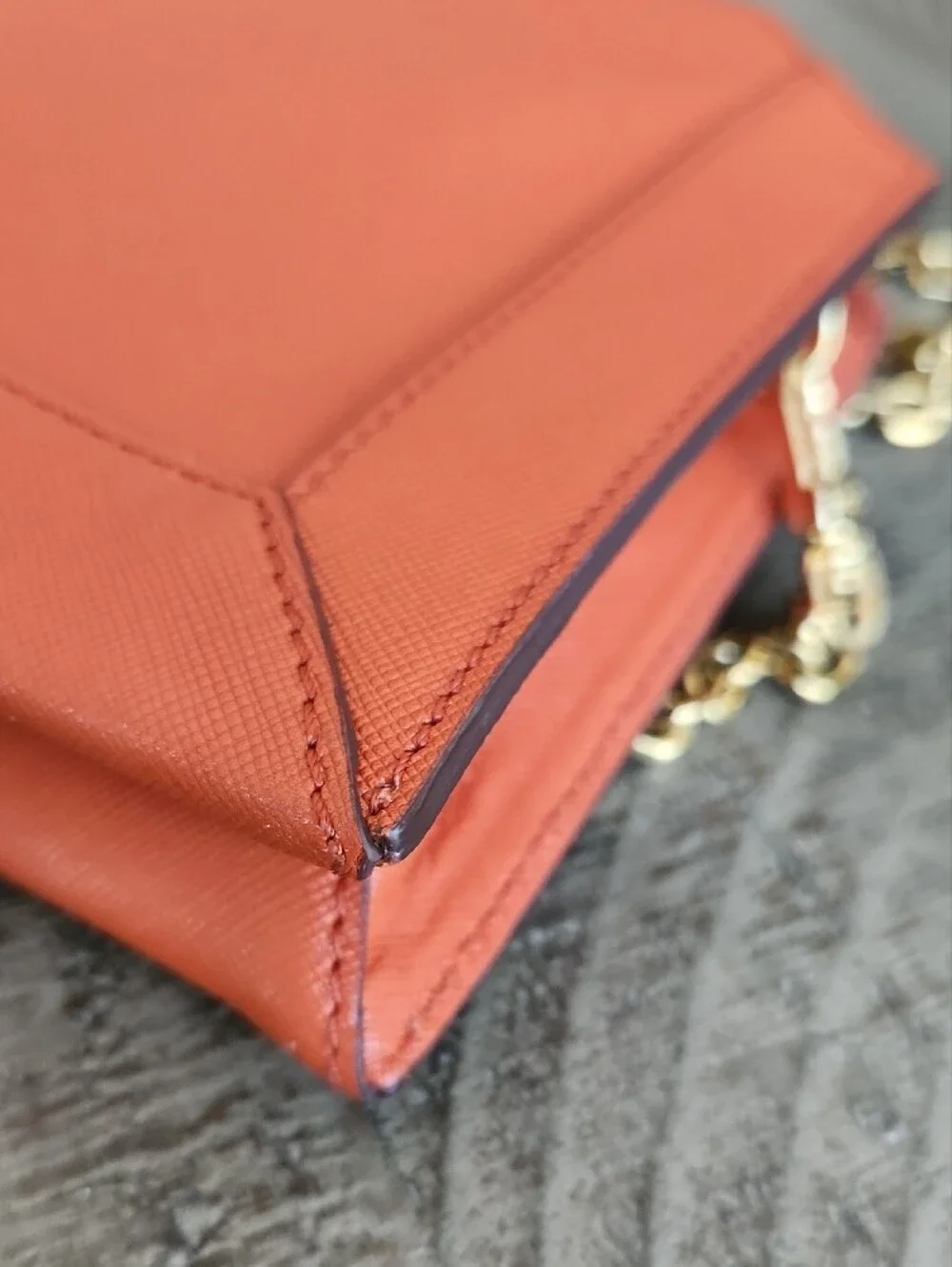 MCM Orange Saffiano Leather Satchel with Gold Chain Accent-FALL!